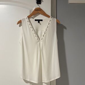 White House Black Market Cream Eyelet V-Neck Tank